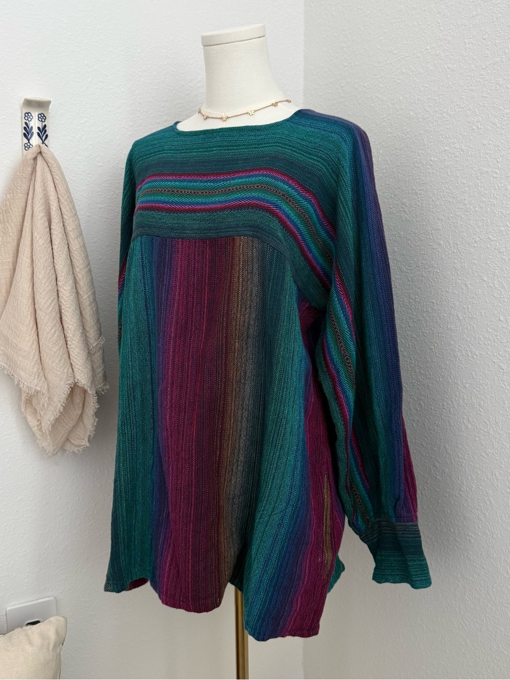Greentree Weaving Rainbow Woven Tunic Top Large Boho Hippie Artisan Pockets - Picture 2 of 10